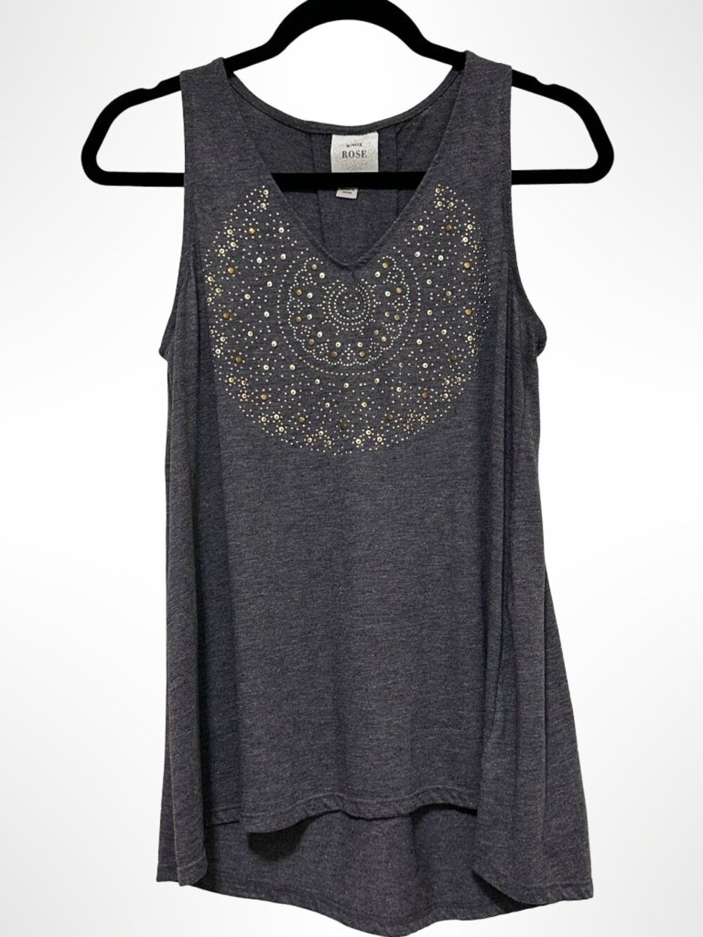 KNOX ROSE Embellished Lurex Fabric Oversized Tank Top Gray Gold Size S